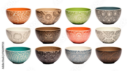 Colorful bowls with varied designs in a vibrant collection