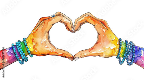 LGBTQ community concept, colorful painted hands making heart shape isolated on white background , diverse people of gay and lesbian community, gay Pride Parade photo