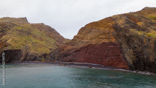 Sao Lourenco peninsula on Madeira from an aerial view. Drone photos of Ponta de São Lourenço with ocean waves and clouds.