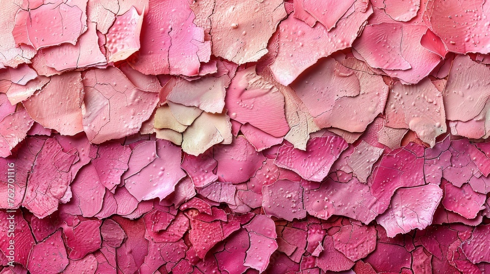 Close-up photo of a pink, red wall with peeling paint Close-up photo of a pink, red wall with peeling paint