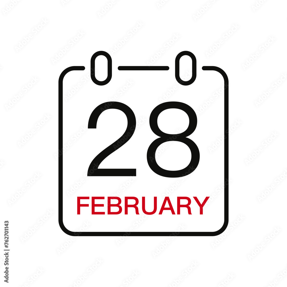 February 28 date on the calendar, vector line stroke icon for user interface. Calendar with date, vector illustration. February 28 date on the calendar, vector line stroke icon for user interface. Calendar with date, vector illustration.