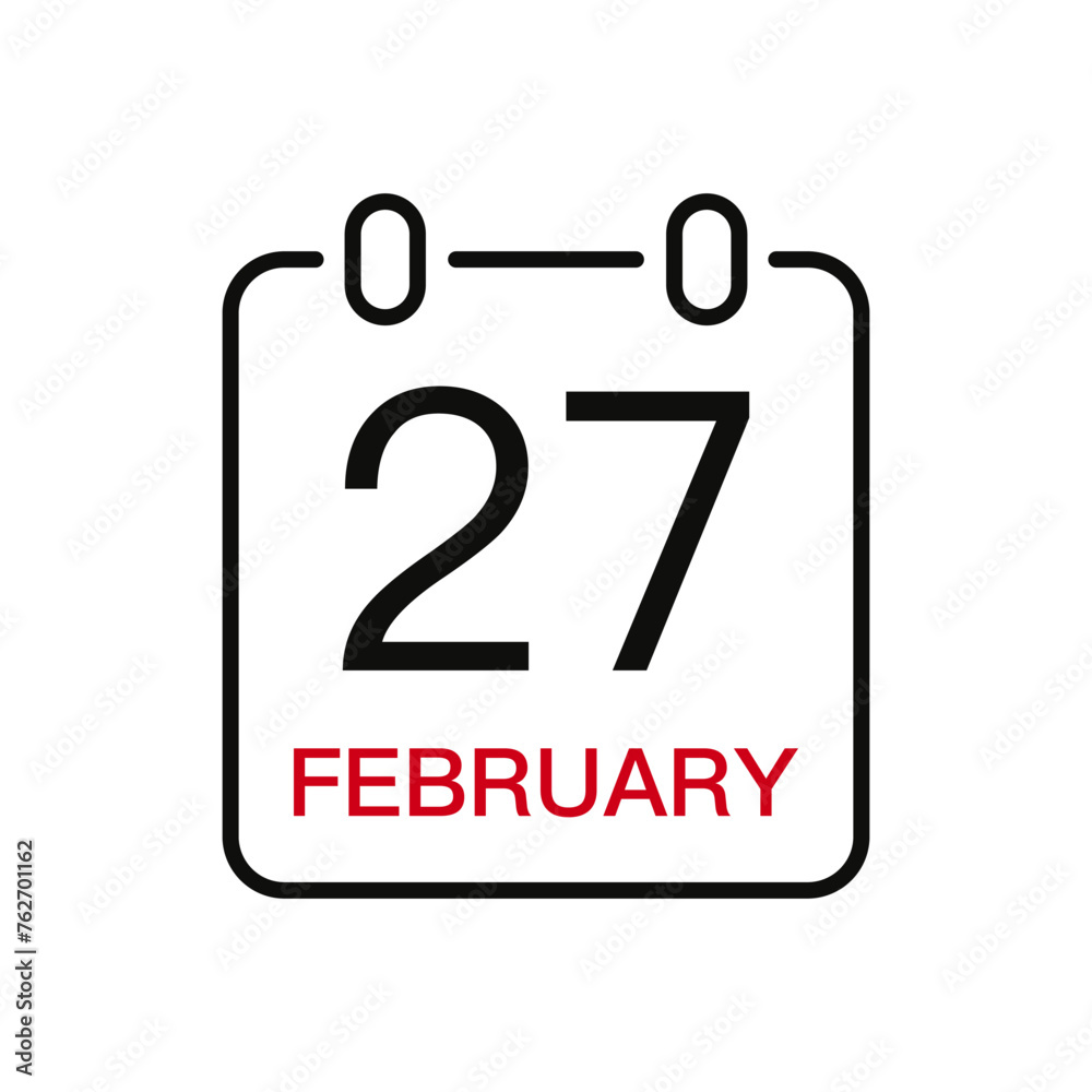 February 27 date on the calendar, vector line stroke icon for user interface. Calendar with date, vector illustration. February 27 date on the calendar, vector line stroke icon for user interface. Calendar with date, vector illustration.