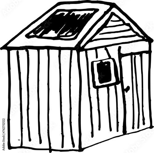 Garden tools hand drawn doodle illustration shed