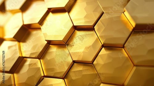 3d render golden hexagons pattern texture background. AI generated image