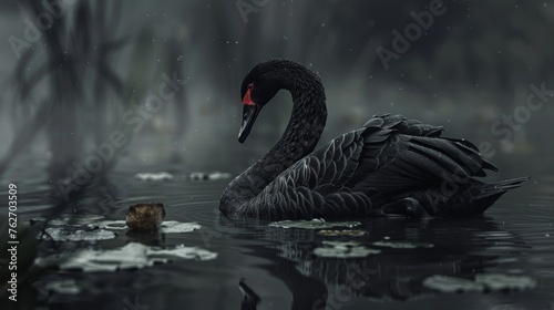 Black Swan, mourning swan, Forecast models, Stock market trend, chart analysis, trend extrapolation or trend model, financial event, copy and text space, 16:9