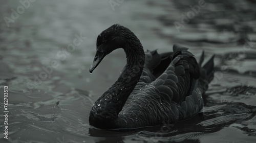 Black Swan, mourning swan, Forecast models, Stock market trend, chart analysis, trend extrapolation or trend model, financial event, copy and text space, 16:9