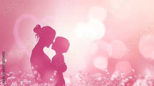 a pink background with a mother and son outline, a mothers day background, a pink color mothers Day background, a pink love background, a love background, mother and son love, love pink background