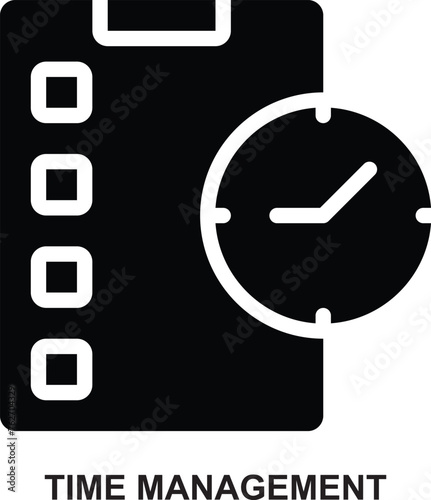 time management, productivity, planning, schedule, time, testing, checklist  expanded solid or glyph style icon for web mobile app presentation printing