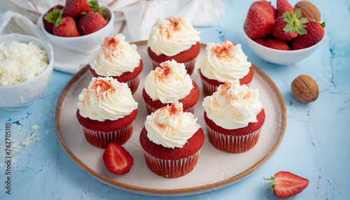 Food Photography - Red Velvet Cupcakes with Cream Cheese Frosting