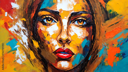 Colorful portrait of a beautiful woman  oil painting on canvas