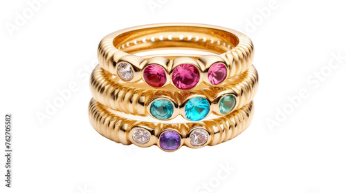 A stack of rings featuring an array of vibrant colored stones