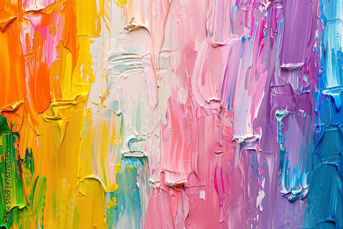 Closeup of Abstract Rough Colorful Multicolored Rainbow Colors Art Painting Texture with Oil Brushstroke Palette Knife Paint on Canvas Dripping Color