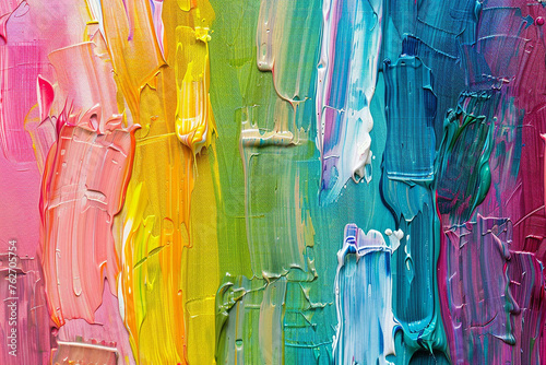 Closeup of Abstract Rough Colorful Multicolored Rainbow Colors Art Painting Texture with Oil Brushstroke Palette Knife Paint on Canvas Dripping Color