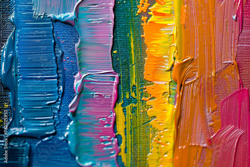 Closeup of Abstract Rough Colorful Multicolored Rainbow Colors Art Painting Texture with Oil Brushstroke Palette Knife Paint on Canvas Dripping Color