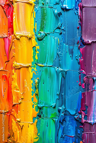 Closeup of Abstract Rough Colorful Multicolored Rainbow Colors Art Painting Texture with Oil Brushstroke Palette Knife Paint on Canvas Dripping Color
