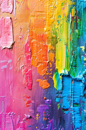 Closeup of Abstract Rough Colorful Multicolored Rainbow Colors Art Painting Texture with Oil Brushstroke Palette Knife Paint on Canvas Dripping Color
