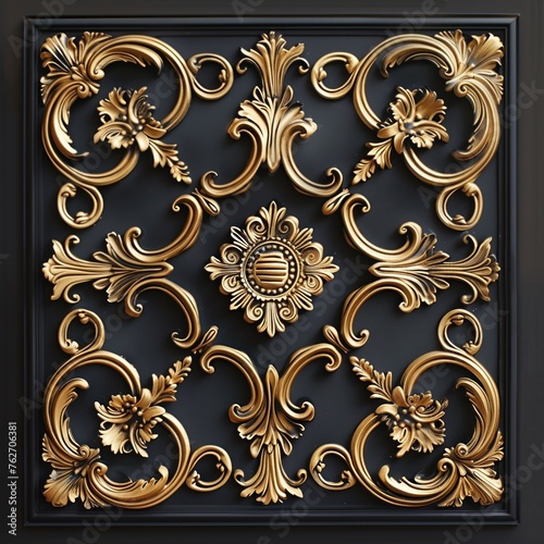 Ornamental Golden Baroque Panel with Lavish Detailing