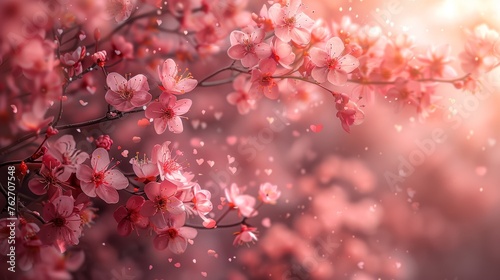  A sharp image of a tree branch with pink blossoms against a hazy backdrop