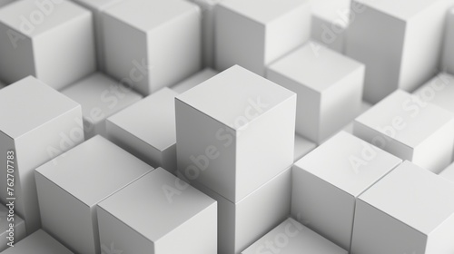 A minimalist masterpiece  this image showcases an array of white cube boxes  each slightly shifted to create a dynamic and visually intriguing background.