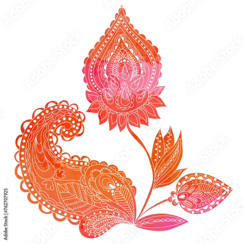 Card with hand draw arabic, oriental, indian motiv. Traditional ornament, paisley