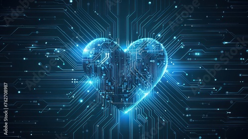 Abstract futuristic heart shape with digital technology. AI generated image © prastiwi