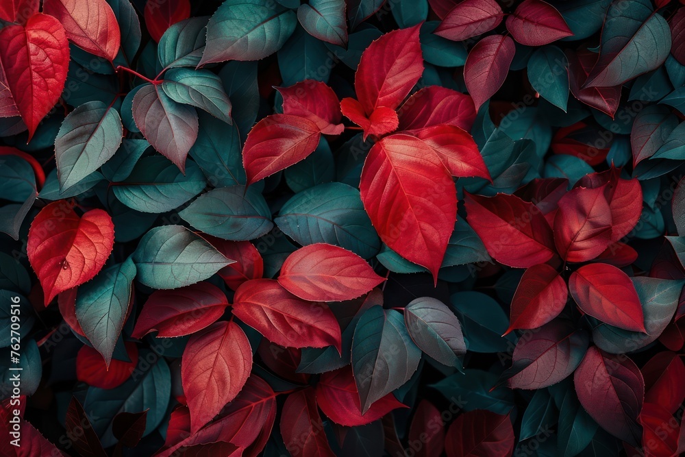 Red and green leaves background.