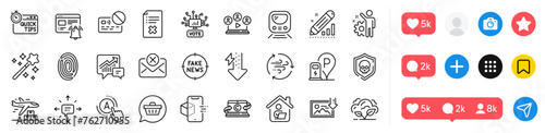 Augmented reality, Employee and Energy drops line icons pack. Social media icons. Reject file, Ab testing, Quick tips web icon. Delivery plane, Cyber attack, Download photo pictogram. Vector