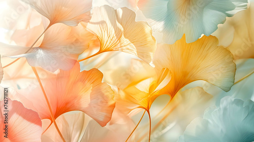 Abstract watercolor background with orange, blue and red petals.