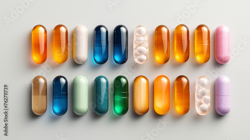 colored capsules in two rows
