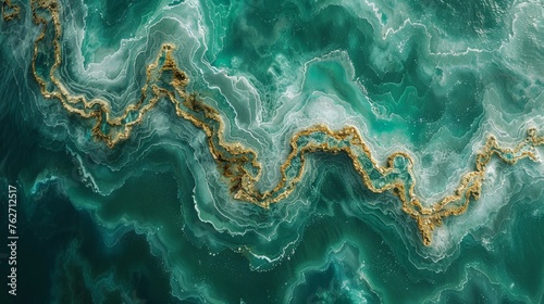  An aerial photo showing gold & blue water swirls