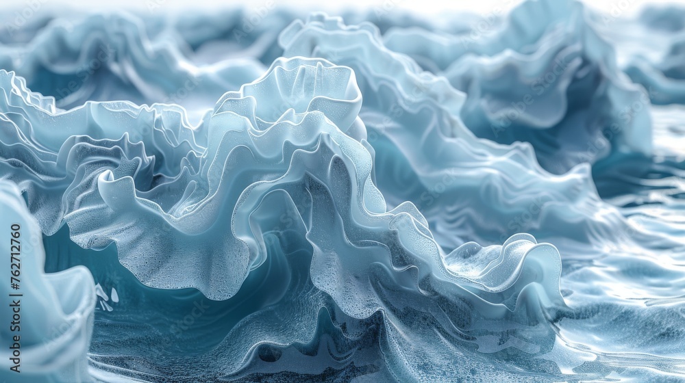 A collection of ice floats bobbing atop a watery expanse, surrounded by breaking waves A collection of ice floats bobbing atop a watery expanse, surrounded by breaking waves