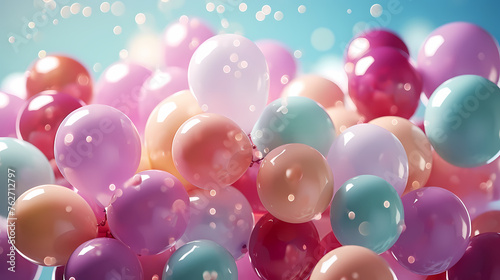 Colorful spheres on bright pastel background