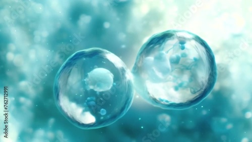 Wallpaper Mural Cell division. One cell dividing into two separate cells. Blue background with light particles. Torontodigital.ca