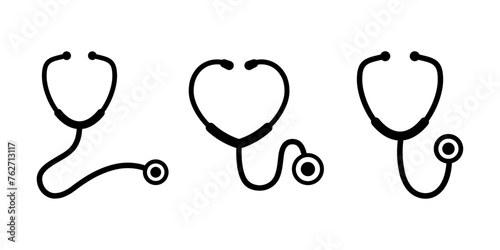 Stethoscope vector icon set. Health care and medicine worker symbol. Stethoscope sign isolated on white background.