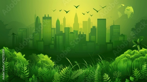 Illustration green city environmental renewable energy concept. AI generated image