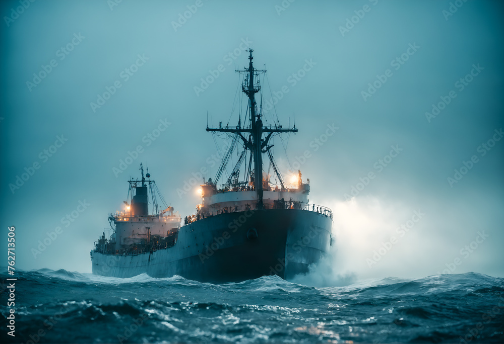 Sailing vessel in stormy sea