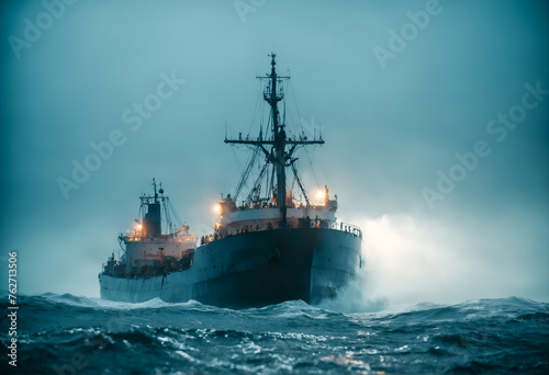 Sailing vessel in stormy sea