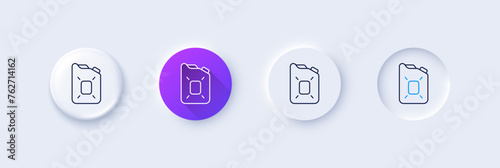 Canister of oil line icon. Neumorphic, Purple gradient, 3d pin buttons. Gasoline or diesel fuel sign. Petroleum power energy symbol. Line icons. Neumorphic buttons with outline signs. Vector photo