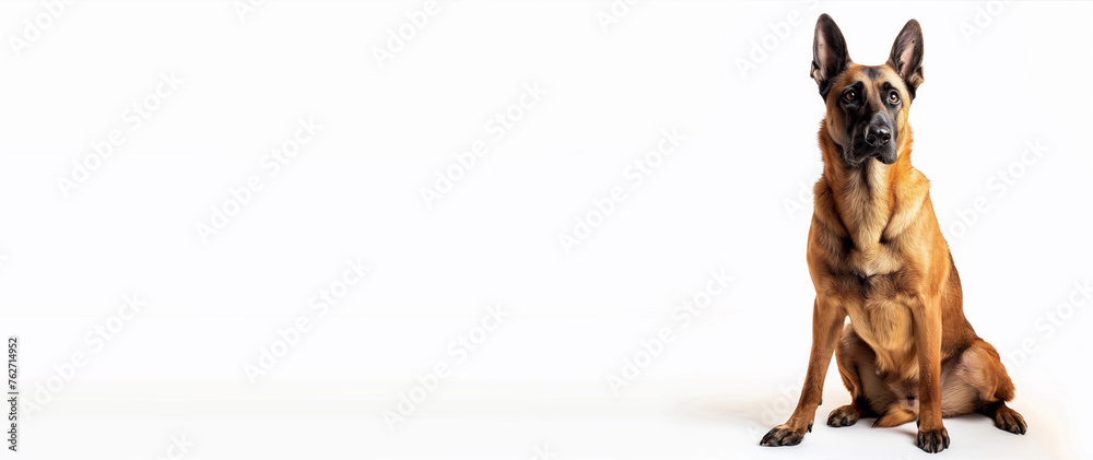 Belgian Malinois Dog. Sheepdog Animal Isolated on White. Cute Happy Adult Canine Sitting and Standing and Watching the Camera. Police Pet Trained for Securicy. German Shepherd on White Background. Belgian Malinois Dog. Sheepdog Animal Isolated on White. Cute Happy Adult Canine Sitting and Standing and Watching the Camera. Police Pet Trained for Securicy. German Shepherd on White Background.
