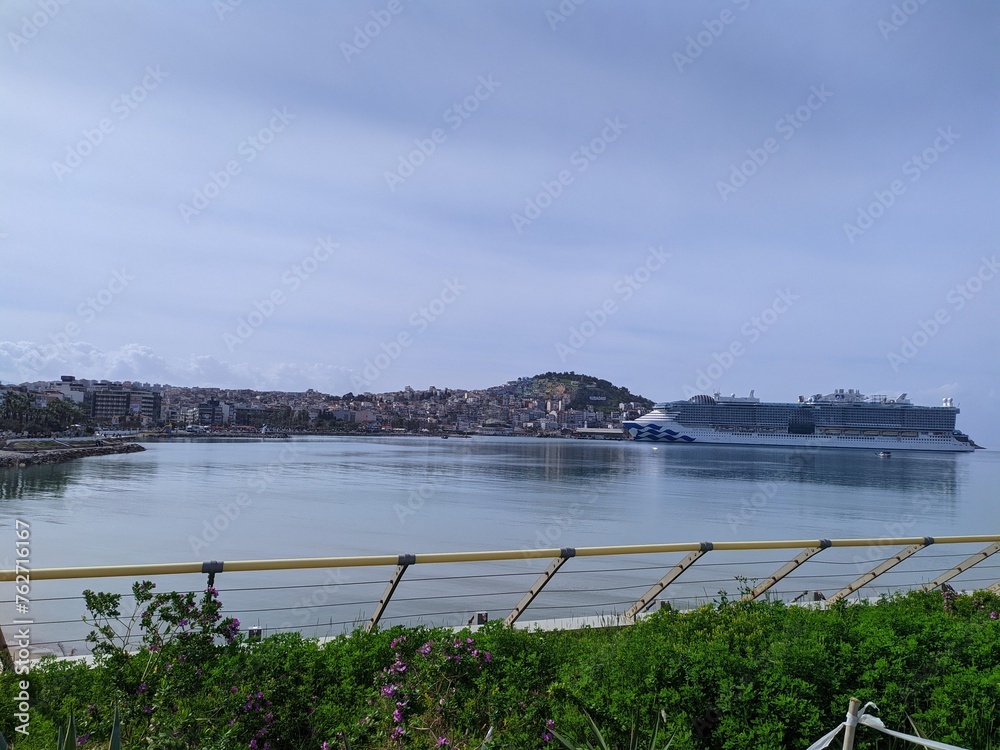Kuşadasi coast with ship Kuşadasi coast with ship