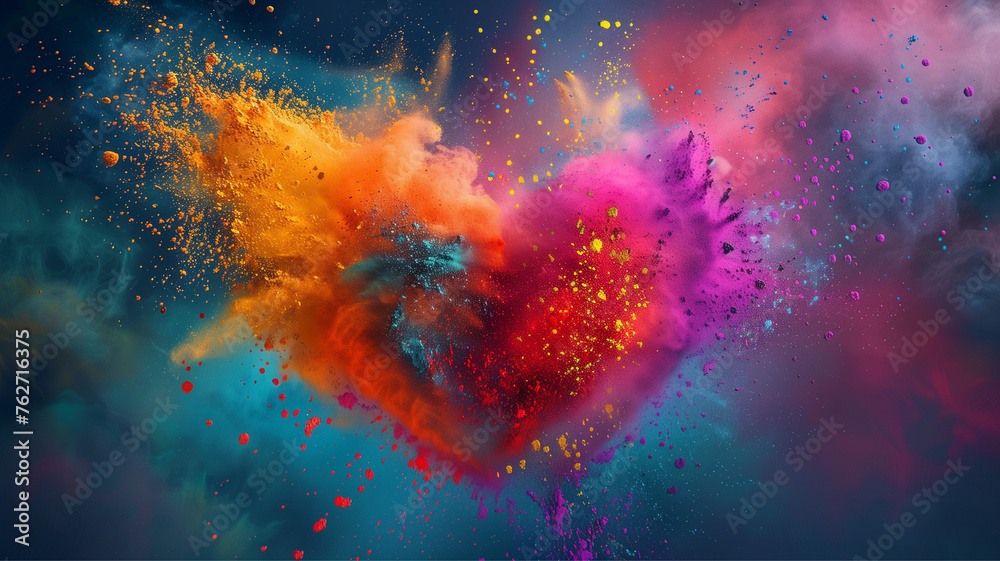 Heart covered on holi paints . Love day, Holi festival in India 