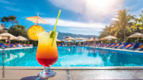 Cocktail am Beckenrand im Hintergrund in Pool 
