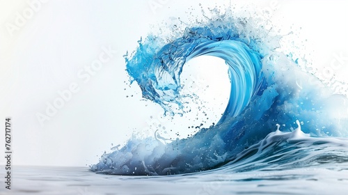 A single, powerful blue water wave cresting majestically, captured in high-definition against a pure white background.