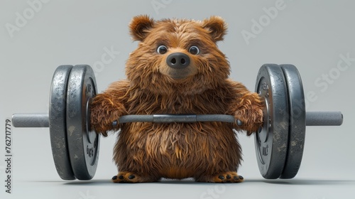 The character of a weightlifter bear with a barbell . 3d illustration photo