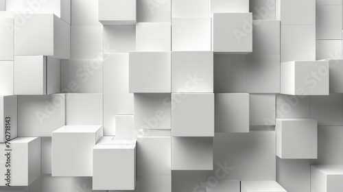 A visually striking arrangement of white cube boxes  each carefully shifted to create an abstract  three-dimensional pattern that serves as a dynamic and elegant background.