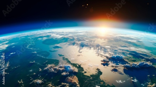 Banner planet Earth view from space. Abstract wallpaper.