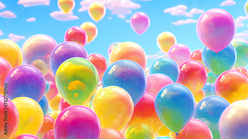 April fools day colorful balloons blur background