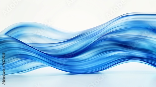 An ultra-realistic portrayal of a smooth, undulating blue water wave, isolated against a stark white background.