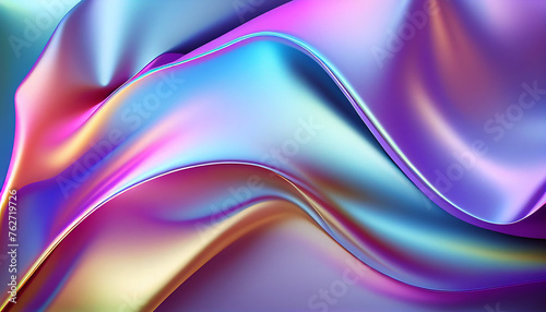 Holographic silk background. abstract iridescent gradient background. Abstract fluid iridescent holographic metalic shiny curved wave in motion colorful background 3d render.  Ai generated image © TrendyImages