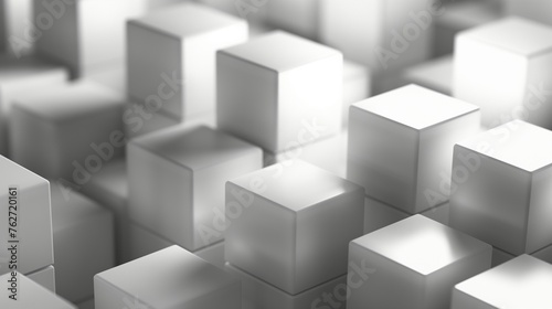 In this image, an artistic and modern arrangement of randomly shifted white cube boxes forms a captivating background, offering a fresh perspective on minimalist design.